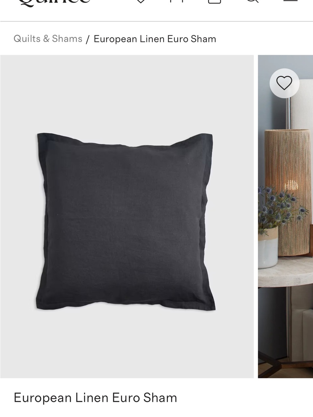 Quince European linen sham - charcoal